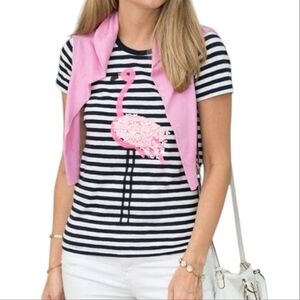J.Crew Collector Tees Navy & White Striped Flamingo Embellished Tee Size M